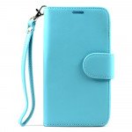 Wholesale Samsung Galaxy Note 4 Premium Flip Leather Wallet Case w Stand and Strap (Blue)